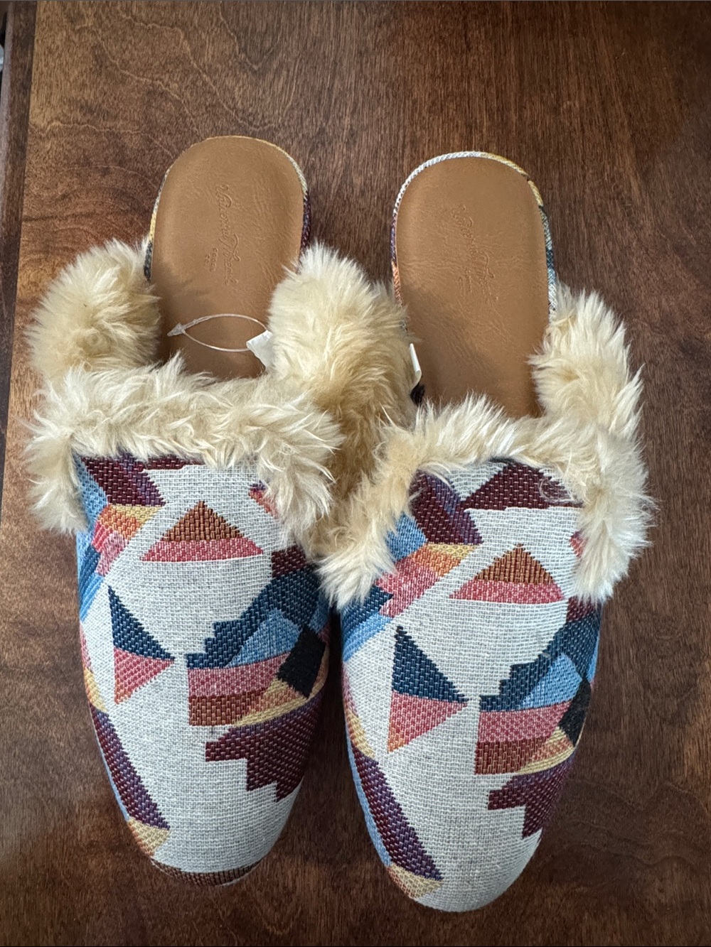 Universal Thread Multi-Color Geometric Faux-Fur Slip-On Mules